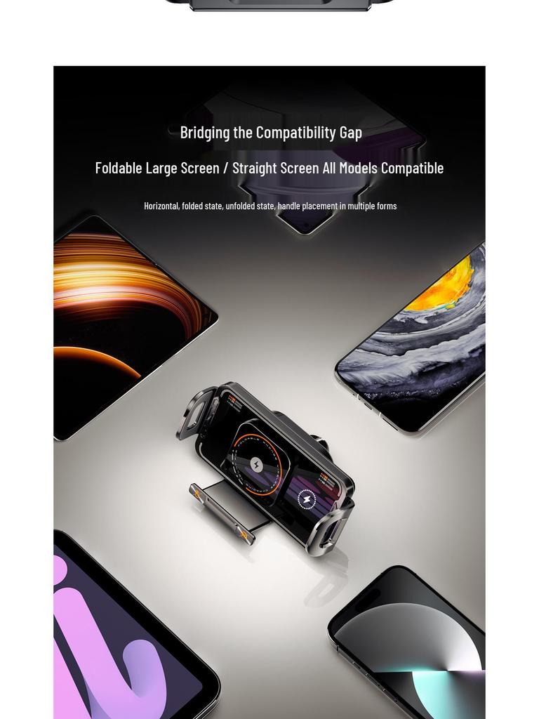 Universal Foldable Car Vent Phone Holder with Electric Rotation and Wireless Charging