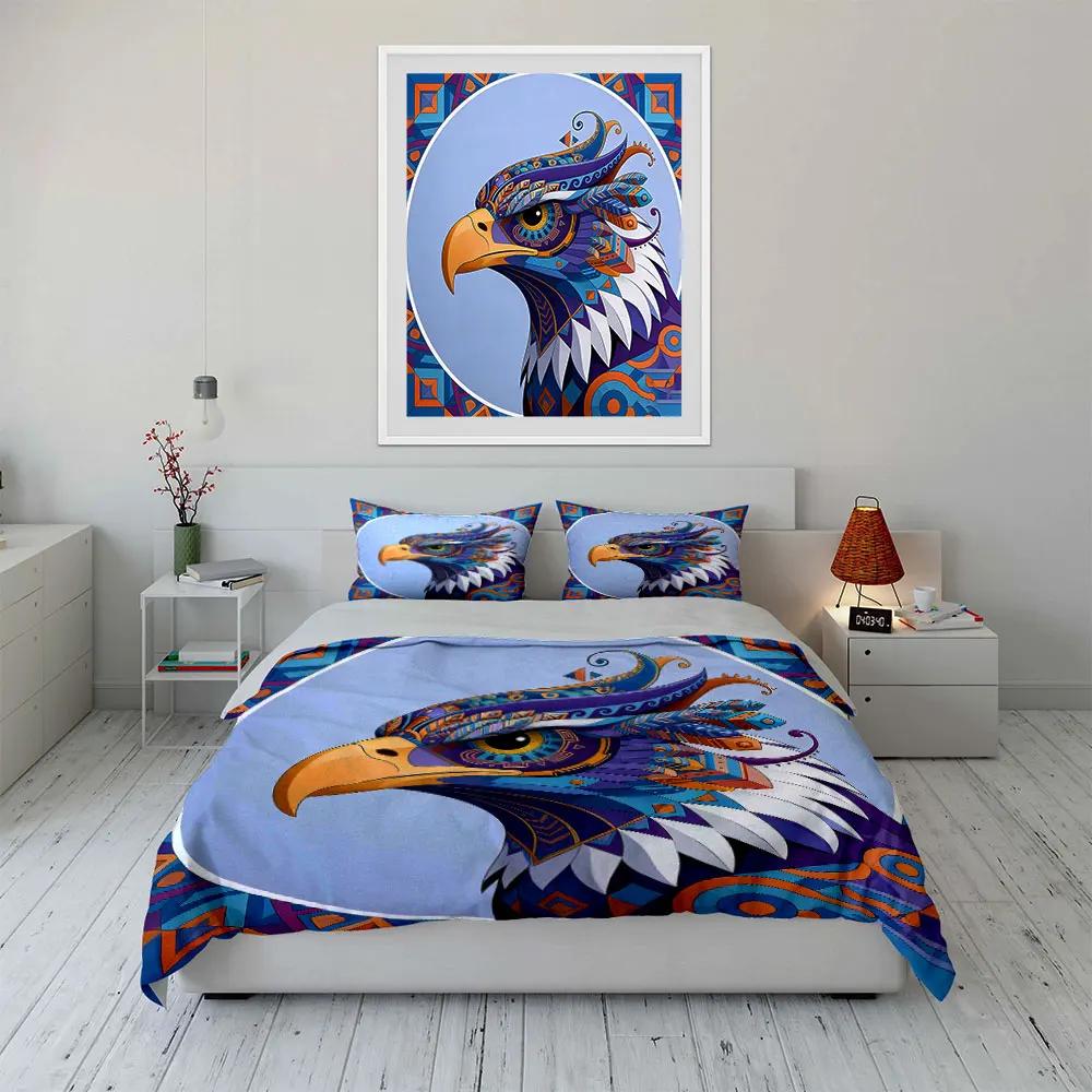 Colorful Eagle Art Decor Set Soft Comfortable Duvet Cover Bedding Set Included 1*Duvet Cover & 2*Pillowcases Gift