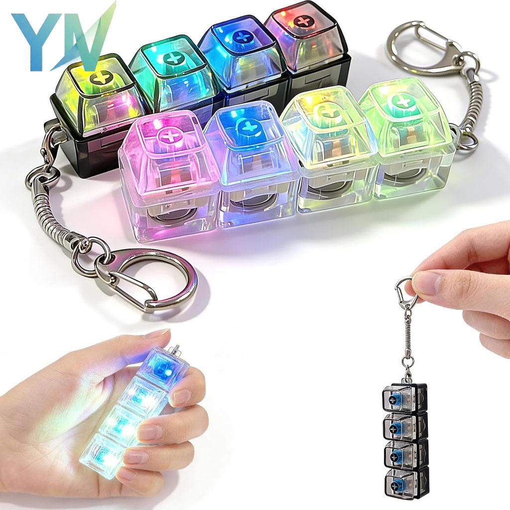 Mechanical Keyboard Switch Tester Keychain Fidget with LED Light DIY Keycap Stress Relief Clicker for Office Desk Anxiety Gift