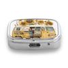 Portable Pill Box with 2 Compartments, Mini Metal Medicine Organizer Case, Cute Printed Pill Container for Vitamins, Pills, Jewelry, Travel, Daily Use