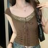 French lace Spice Girl suspender vest women's summer new V-neck collarbone niche short outerwear top