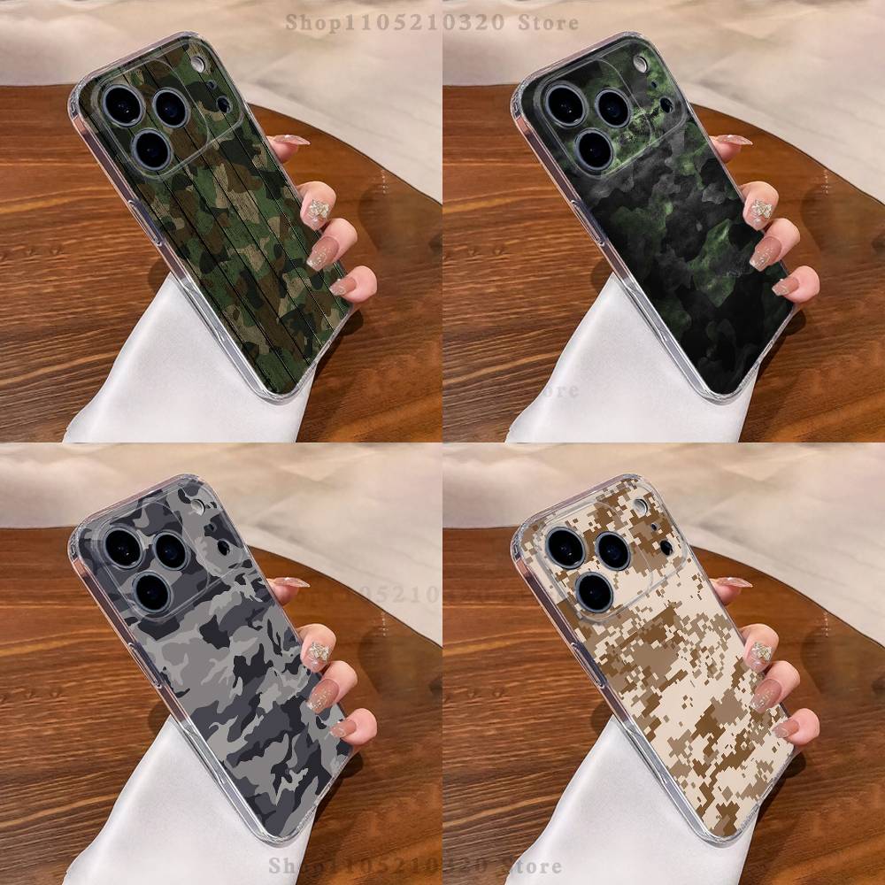 Military Pattern Camouflage Phone Case iPhone17 16 15 14 13 12 11 Pro Max Plus Mini Clear Full Back Cover Silicone Soft Shell