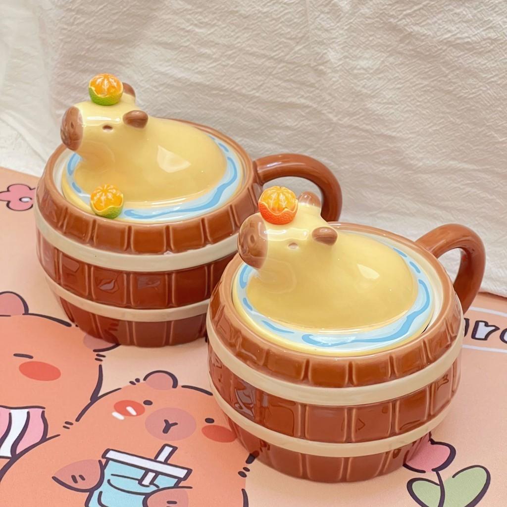 Capacity Capybara Large Ceramic Mug Coffee Cup Gold Spoon Girl Birthday Gift