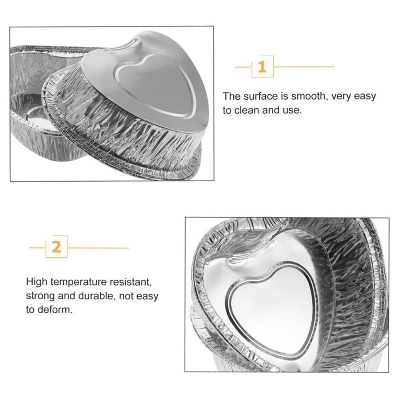50/100Pcs Aluminum Foil Tin Box Disposable Thickened Heart Shape Tin Foil Tray Takeaway Baking Food Container Kitchen Restaurant Quality