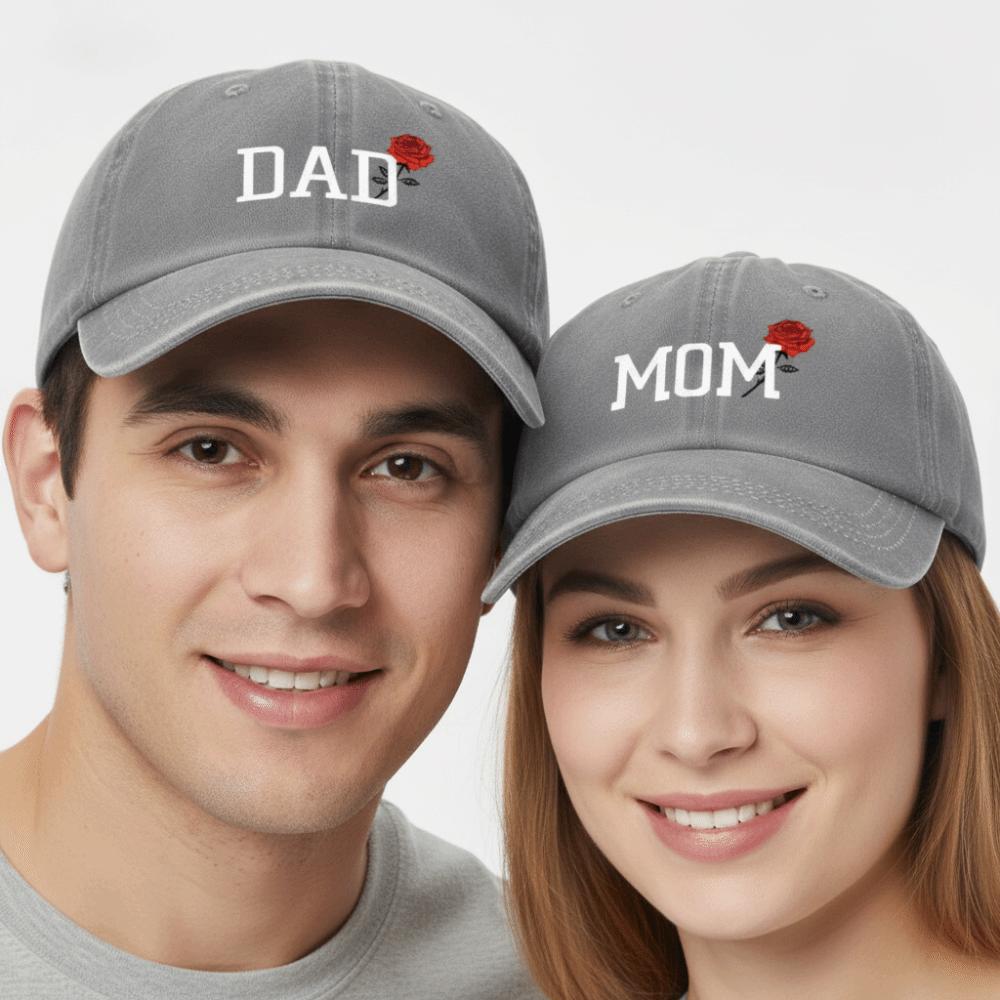 2pcs/set Classic Mom Dad Rose Printed Cap Washed Cotton Baseball Hats For Man Women