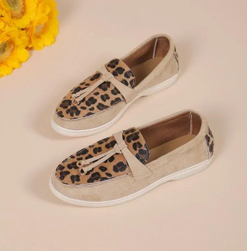 Dámské Leopard Splicing Sneakers Ploché Boty pro volný čas Značka Nazouváky Mokasíny Vulkanizované boty Vycházkové Single Shoes Chaussure Femme