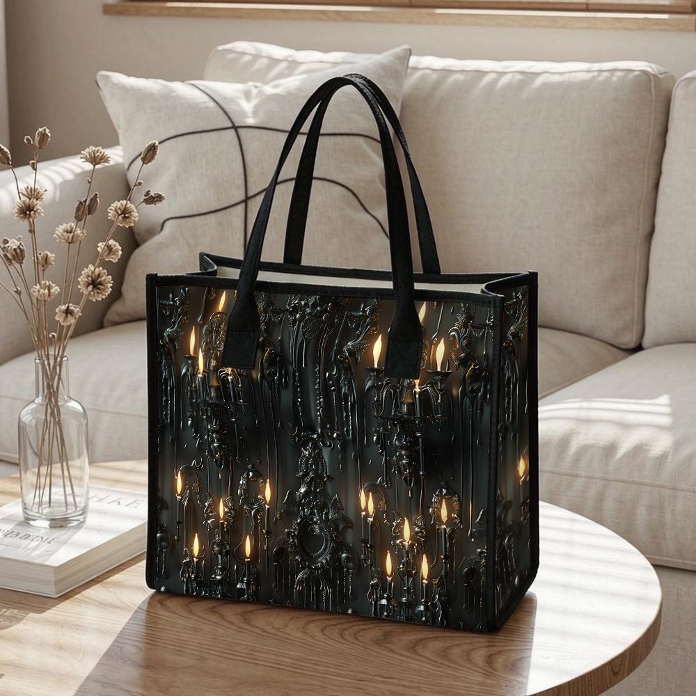 Gothic Candle Pattern Tote Bag Dark Style Daily Shoulder Bag