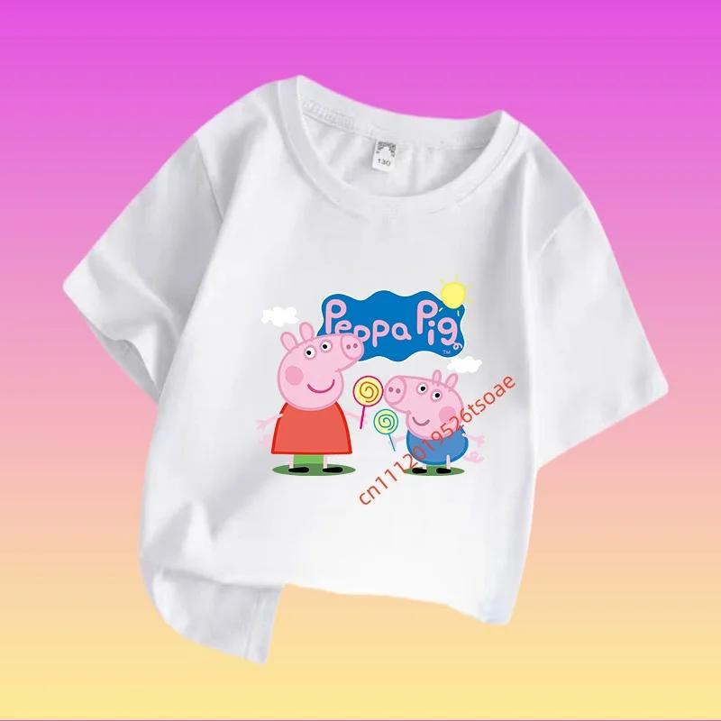 Peppa Pig Children's Cotton Short-sleeved Boys' Sports Shirt, Girls' Casual Top, Summer T-shirt with Cartoon Print