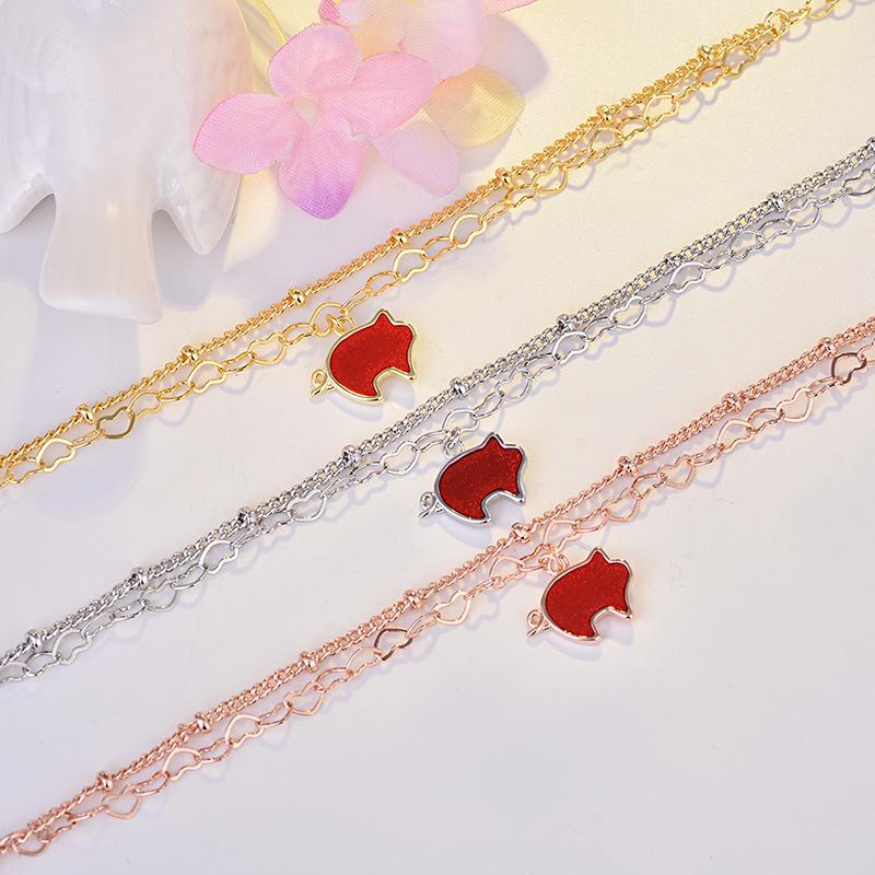 

Korean Double Layer Twin Chain Pig Bracelet - 2019 Year of the Pig Lucky Heart Silver Bracelet Platinum Bracelet