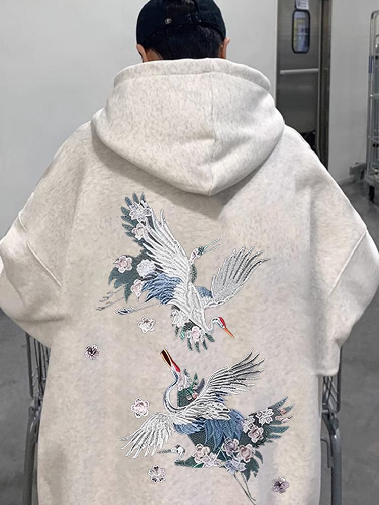 Autumn New Anime Crane Printed Pullover Hoodies For Men Hip Hop Fashion Graphic Hooded Sweatshirts Aesthetic Y2K Hoodie Clothes