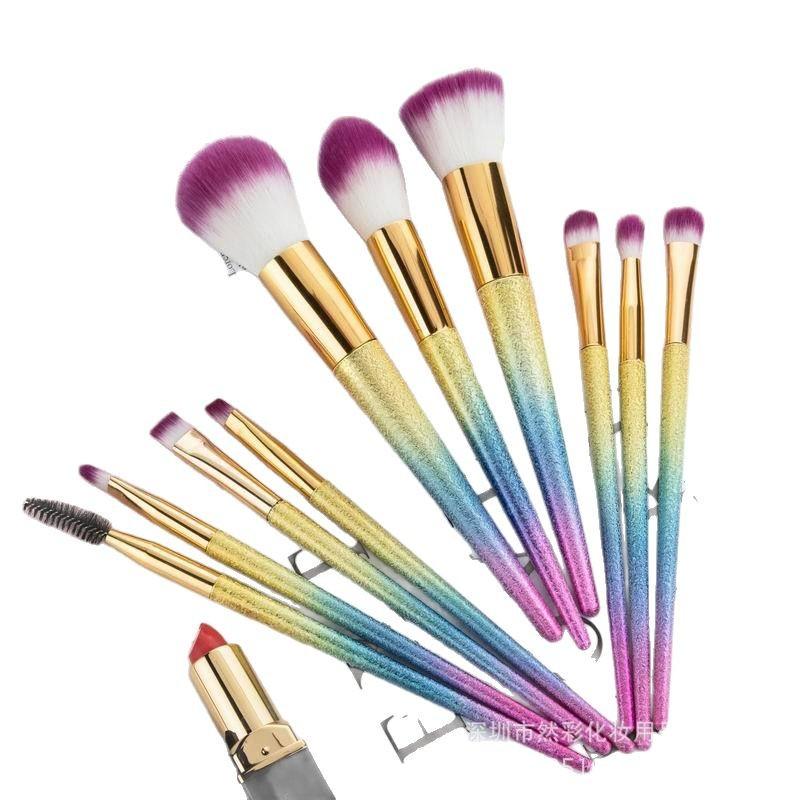 New 10 gradual change powder makeup brush gradual change color matte set brush handle beauty tool set