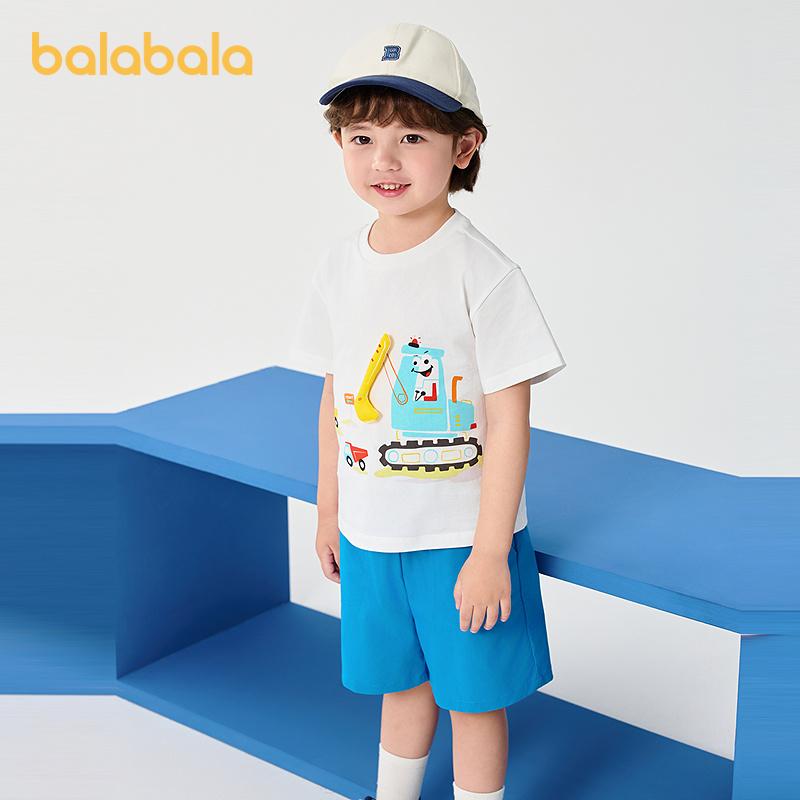 Balabala Children's Clothing Boys' Short Sleeved Set Children's Two-piece Set Baby Clothes 2025 New Summer Outfit Color Blocking Trend
