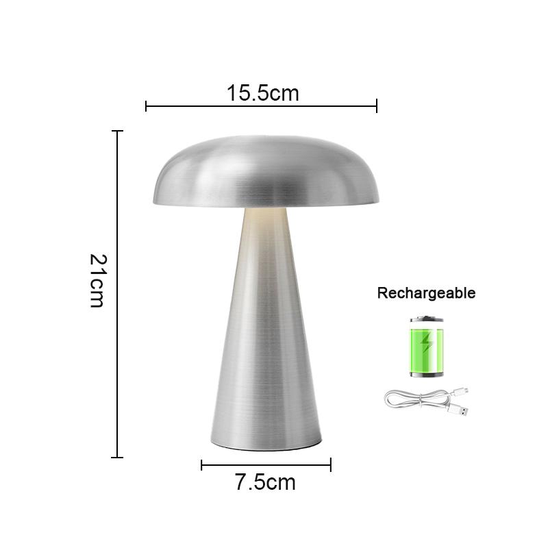 

Rechargeable Desk Light Touch Three Level Dimming Mood Lights Bedroom Decoration Bar Living Room Bedside Metal Mushroom Lamps