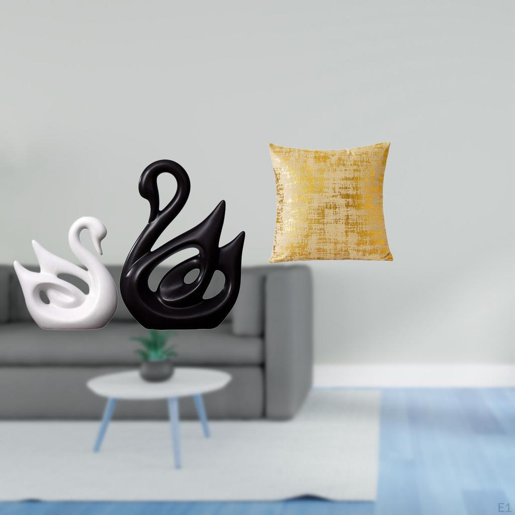Porcelain Swan Couple Figurines Sculpture And Elegant Sofa Cushion Cover for Office Home Living Room
