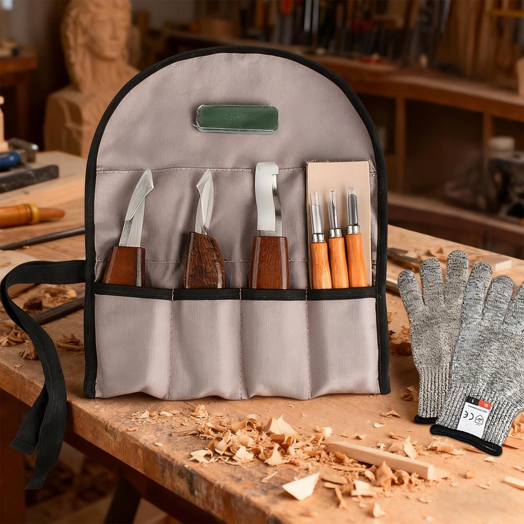 Wood Carving Tool Non Slip Handle Engraving Cutter 10 Pieces Kit Wood Carving Set With Storage Bag For DIY Lovers Beginners