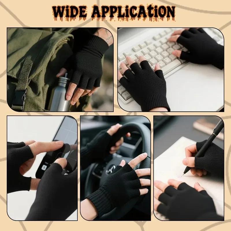 Work Winter Gloves Warm Short Half Finger Fingerless Knit Wrist Gloves Stretch for Outdoor Cycling Gloves Men Women 1 Pair