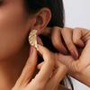 Design Sense Metal Pleated Leaf Stud Earrings Sweet Cool Geometric Smooth Round Earrings