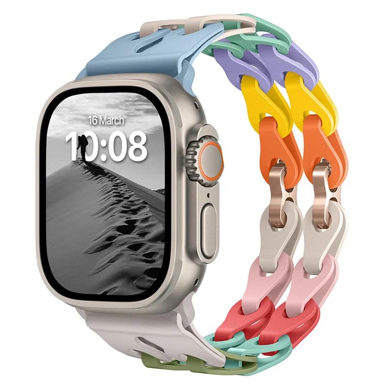 Pulseira de Silicone de Elo Duplo para Apple Watch Band Ultra 2 49mm 44mm 40mm 45mm 41mm 42mm Bracelete para Series 9 8 7 6 5 4 SE 3