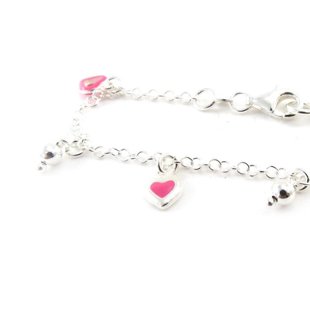 Les Trésors De Lily [J2084] - Bracelet Argent 'Ronde du Bonheur' coeurs rose