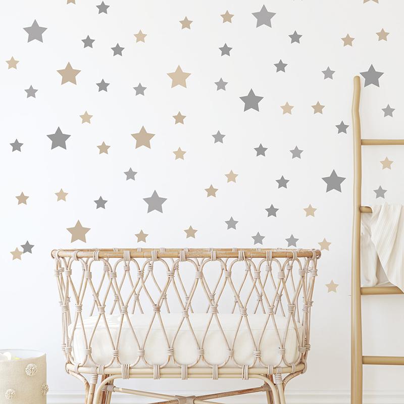 86 Pcs Cartoon Gray Khaki Star Wall Stickers for Kids Room Bedroom Nursery Home Decoration Wall Decals