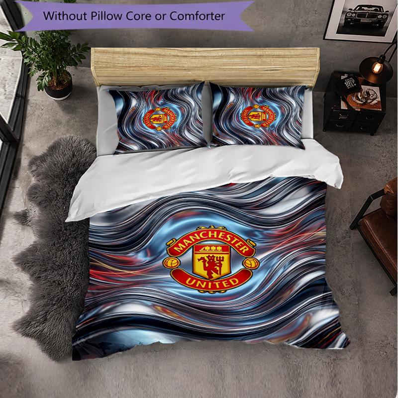 Juego de Cama de 3 Piezas con Patrón del Manchester United Suave Microfibra Funda Nórdica con Fundas de Almohada para Dormitorio