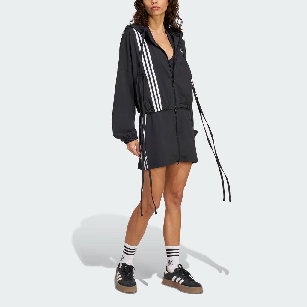adidas Originals Women's Ribbon Off Placed 3-Stripes Hooded Track Top Black JX2698
