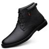Herren Herbst- und Winter-High-Top-Lederschuhe aus Rindsleder mit Schnürung, Business-Gentleman, lässige Lederstiefel, formelle Samt-Thermo-Kurzstiefel für Herren