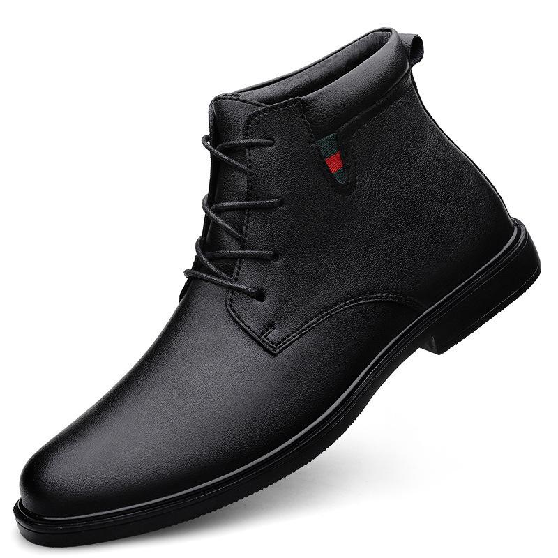 Herren Herbst- und Winter-High-Top-Lederschuhe aus Rindsleder mit Schnürung, Business-Gentleman, lässige Lederstiefel, formelle Samt-Thermo-Kurzstiefel für Herren