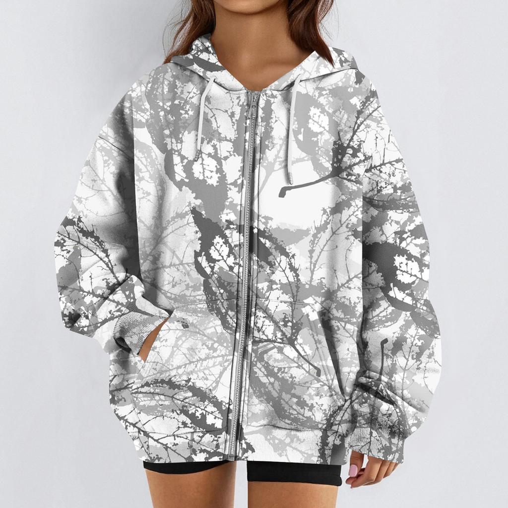 Women's Fashion Casual Halloween Printed Sweatshirt Long Sleeve With Pocket Cardigan Jacket Zipper Hoodie Coat
