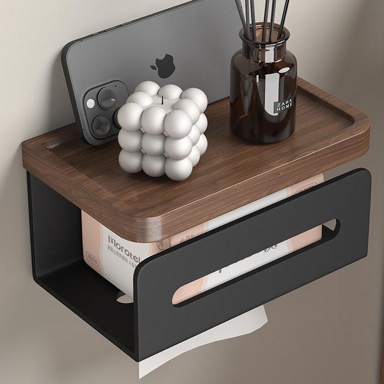 Punch-Free Black Walnut Paper Towel Holder & Wall-Mounted Tissue Dispenser with Mobile Phone Rack