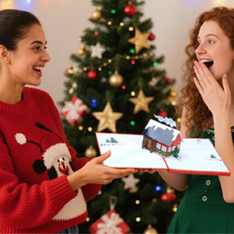 Lighted Up Christmas Greeting Cards Illuminated Christmas Card with LED Light for Kid Adult Winter Holiday Celebration