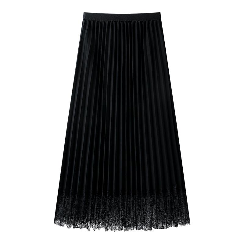 Women’s High Waist White Mesh Pleated A-Line Skirt with Lace Patchwork, Mid-Length, Summer 2025 Collection