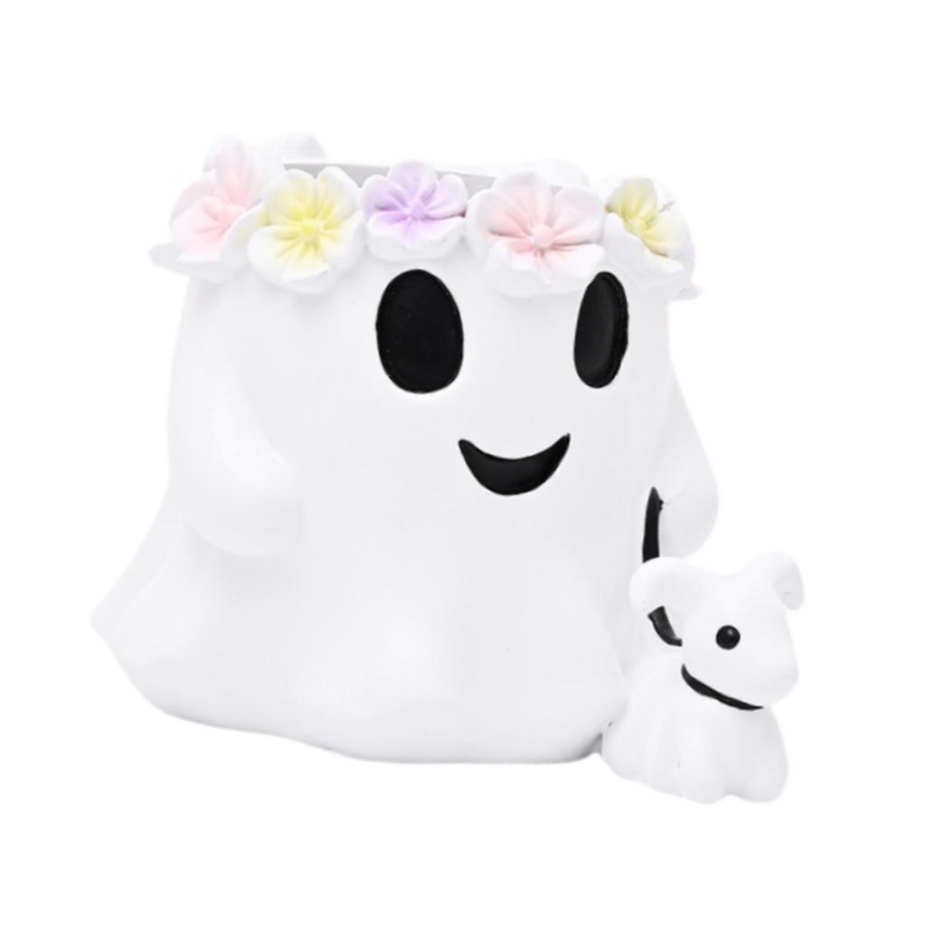 Halloween Ghost Treat Bucket, Resin Planter Pot Pen Holder Flower Vase for Bedroom Home Party Festival Decor
