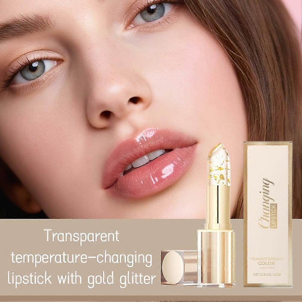 Temperature Changing Lipstick With Gold Glitter Hydrating Long Lasting Color Adjusts To Your Body Heat