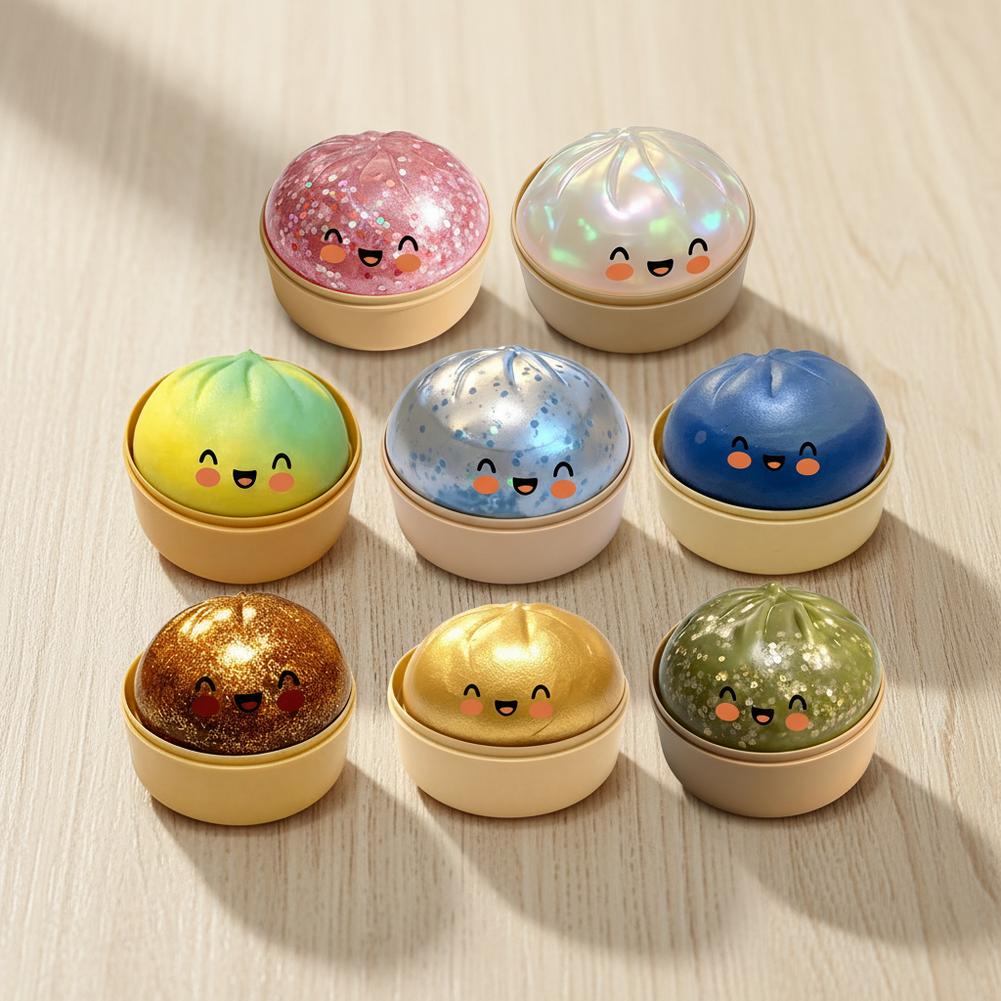 Cute Dumpling Toy Set Stress Relief Fidget For Kids Adults Kawaii Glitter Food Sensory Toys Gift In Steamer