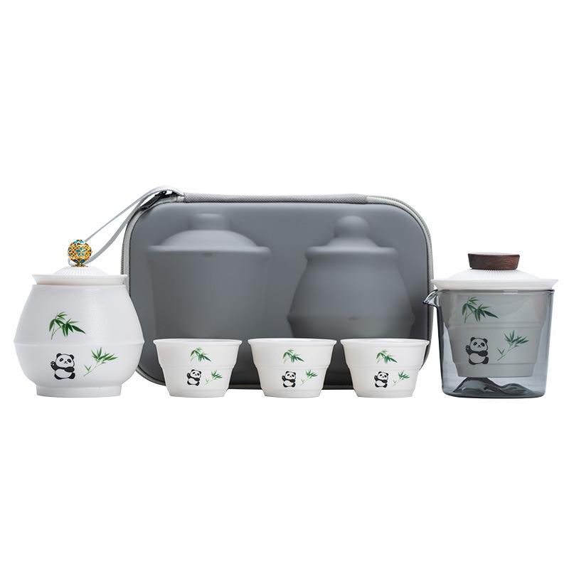 Panda Suet Jade Porcelain Kung Fu Travel Tea Set Outdoor Portable