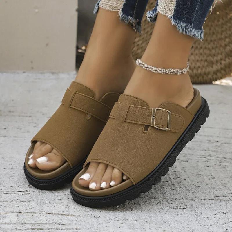 Mode Rimocy Sommer Wildleder Dicke Plateau Damen Sandalen 2025 Schnalle Rutschfest Sandalen Lässig Atmungsaktiv Damen Mode Sandalen