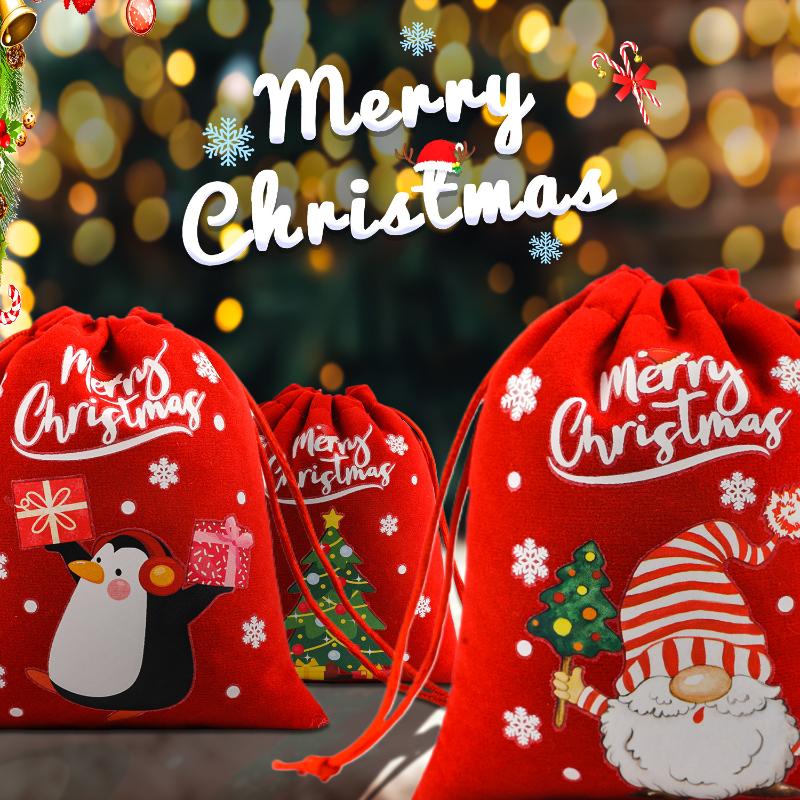 24PCS Christmas Drawstring Gift Bags 12x15cm Red Velvet Pouch for Apple Candy Party Favors Holiday Treat Packaging Storage Bags