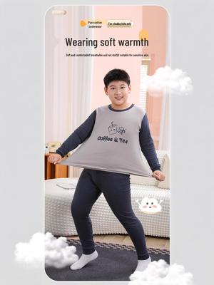 Plus Size Boys' Cotton Warm Pajama Set - Elastic Fit for Autumn & Winter