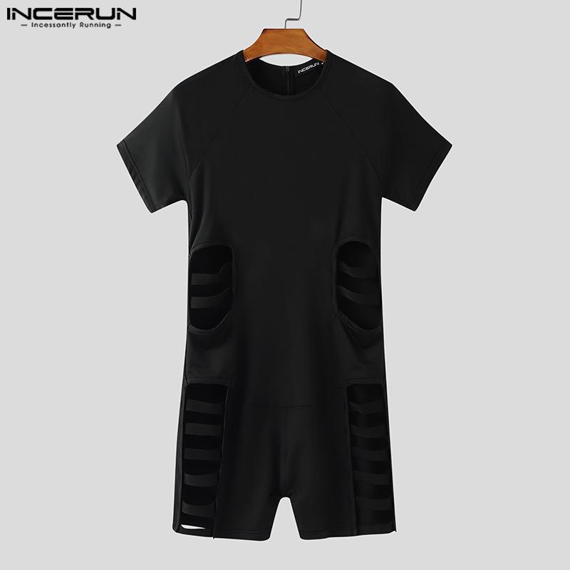 INCERUN Pánské Kombinézy s Krátkým Rukávem, Duté, Bandážované, Přiléhavé, Romper, Body