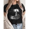 Women's Nautical Lighthouse Print T-Shirt - Safe Return to Design, Soft Loose-Fit Short Sleeve Beach Top with Lighthouse Safe Coast