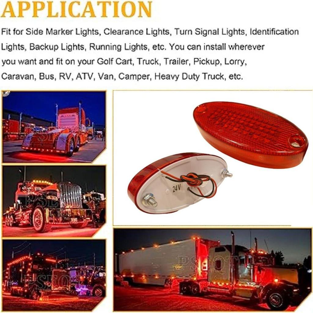 APSMOTIV Front Raised Cab Roof Marker Light 6PCS trailer 24V LED Side Marker Clearance Lights Red for semi truck Freightliner cargo Universal Fit