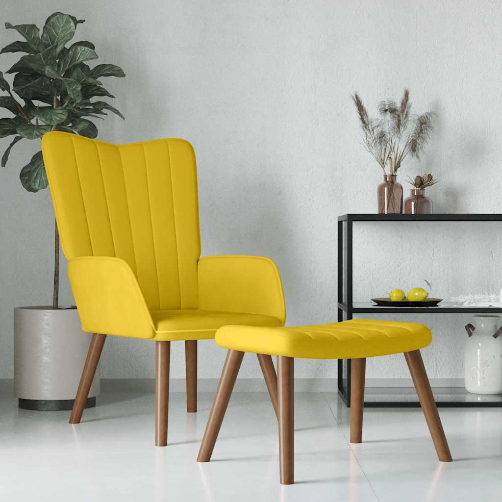 Vidaxl Armchair with Footstool, Mustard, Upholstered In Velvet