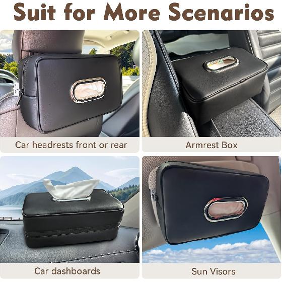 Noaman Upgraded Large Car Tissue Holder Premium PU Leather Tissues Box Cover Backseat Rectangular Napkin Holder For Car Fits For 120 Standard Kleenex