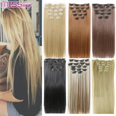 Estensioni dei capelli da 24 pollici Parrucca naturale da 60 cm con clip sintetica dritta nelle estensioni dei capelli