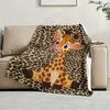 Cute Cartoon Giraffe Blanket with Leopard Print Soft Flannel Throw Blanket for Kids Bed Sofa Cozy Blanket for Home Decor & Gift
