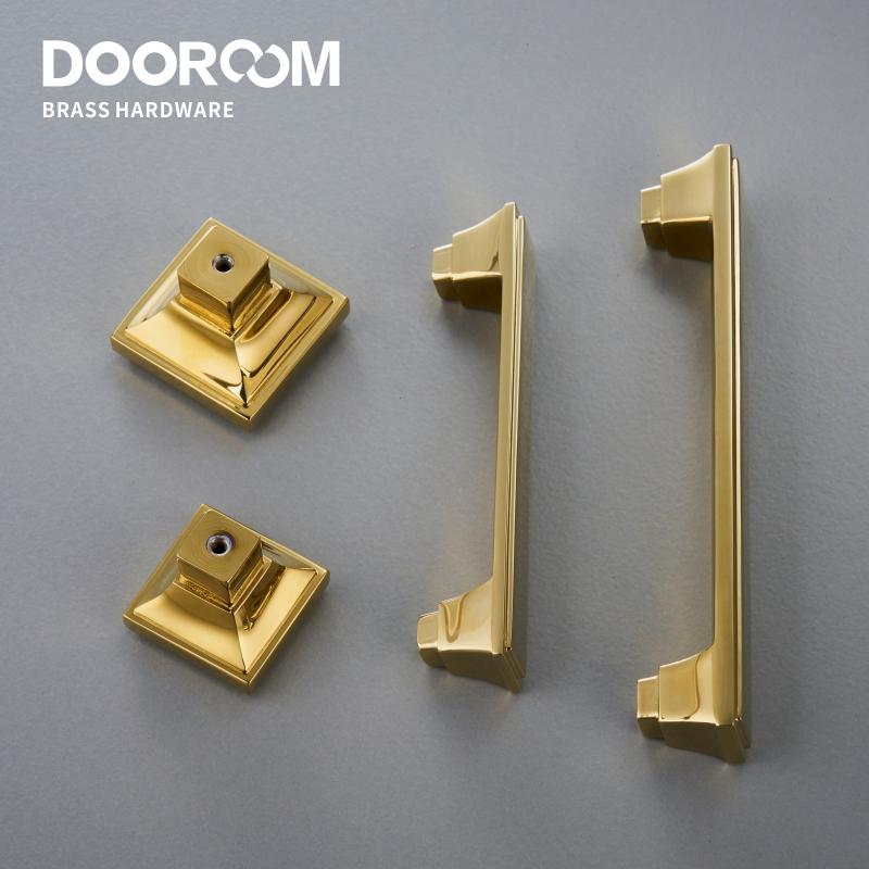 Dooroom Brass Furniture Handles Modern American Shiny Gold PVD Pulls Wardrobe Dresser Cupboard Cabinet Drawer Show Box Knobs