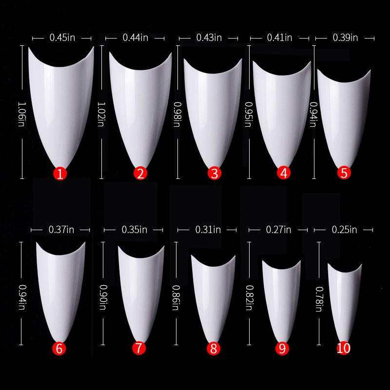 

500pcs/bag French Pointed Curved Acrylic False Nails Nature Transparent Mixed Size Extension Full Cover Press On Nail Tips