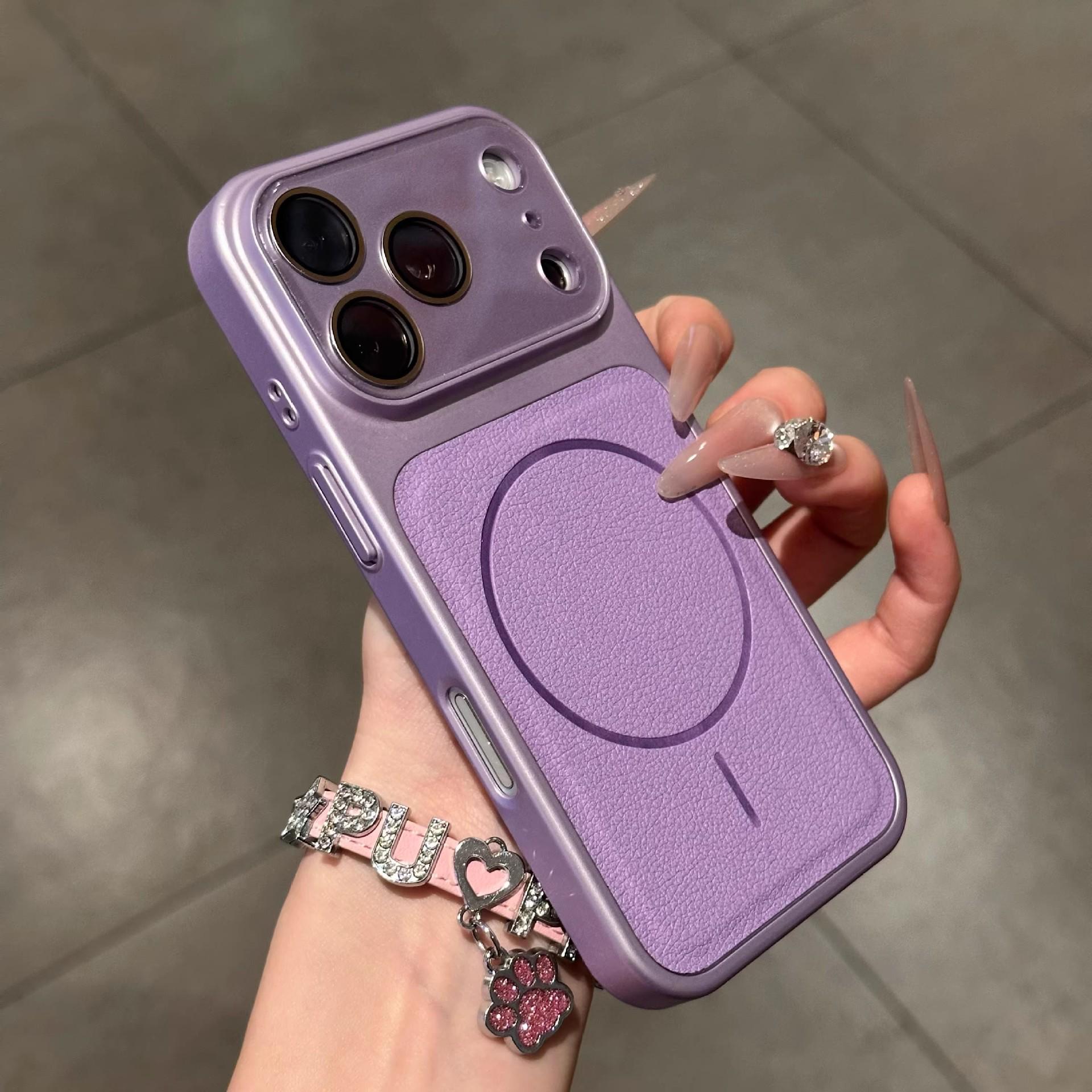 

Lychee Texture Magnetic Case & Apple 16 Lens Film for iPhone 17 Pro Max iPhone 13 фиолетовый