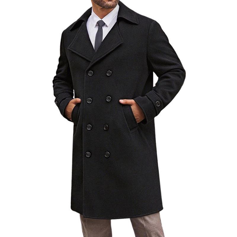 Neuer Herbst/Winter Europäischer & Amerikanischer Herren Zweireihiger Mittellanger Woll-Trenchcoat